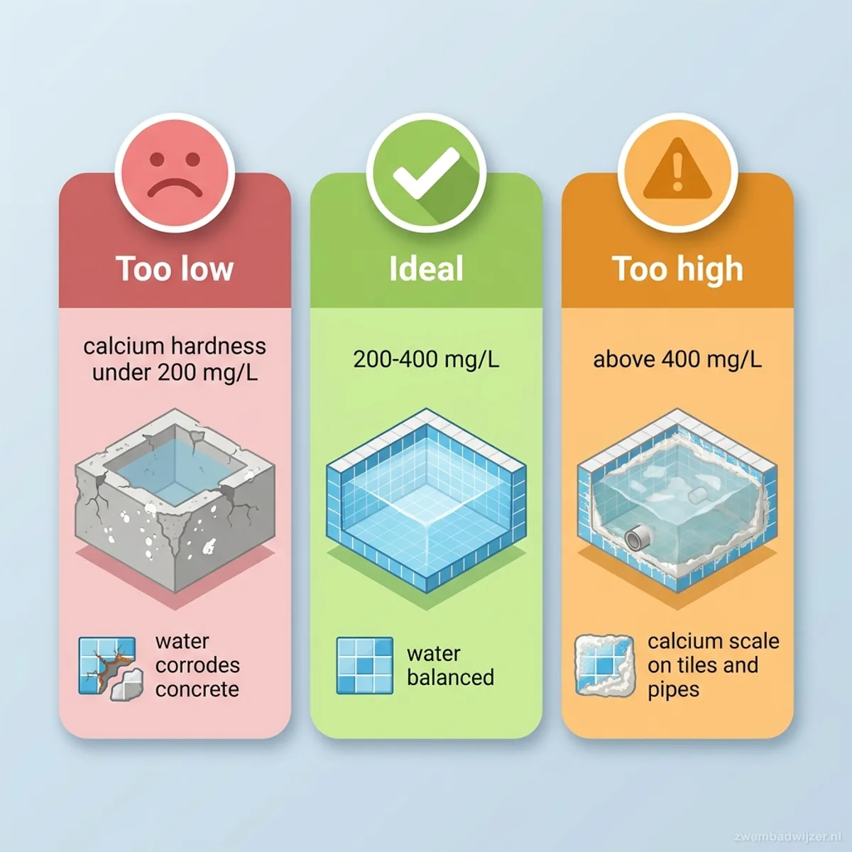 Infographic: ideal calcium hardness range and consequences of levels that are too low or too high