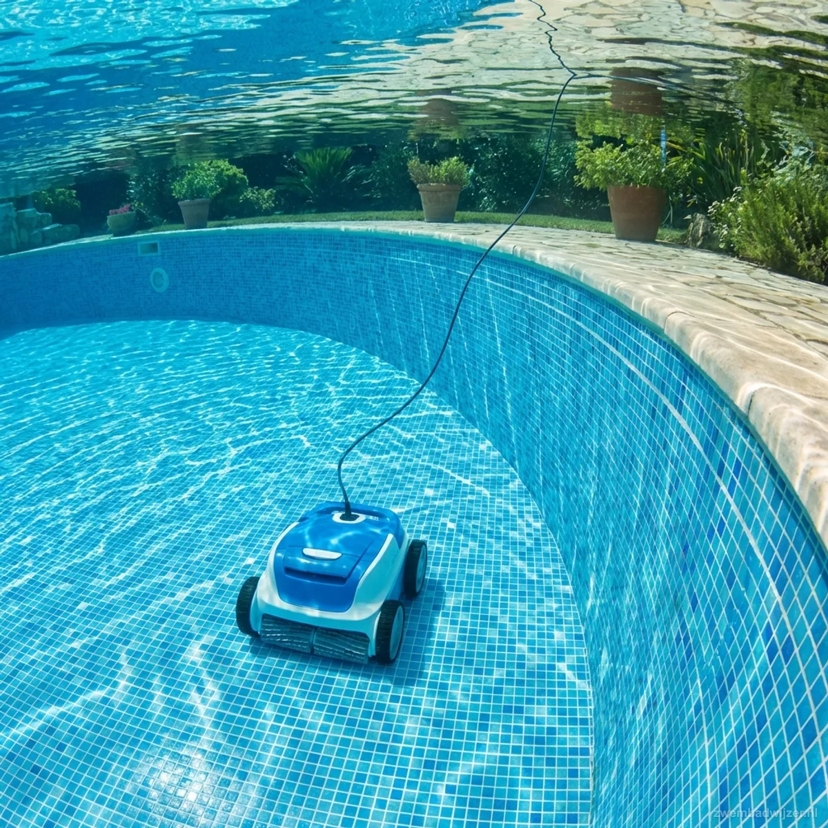 Automatic pool robot cleaning the floor of a residential pool autonomously
