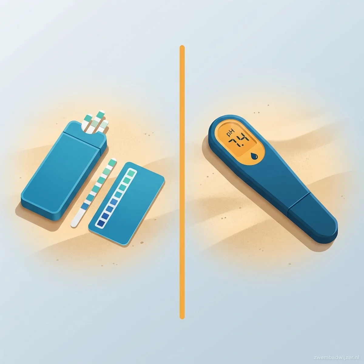 Illustration comparing test strip and digital pH meter methods side by side