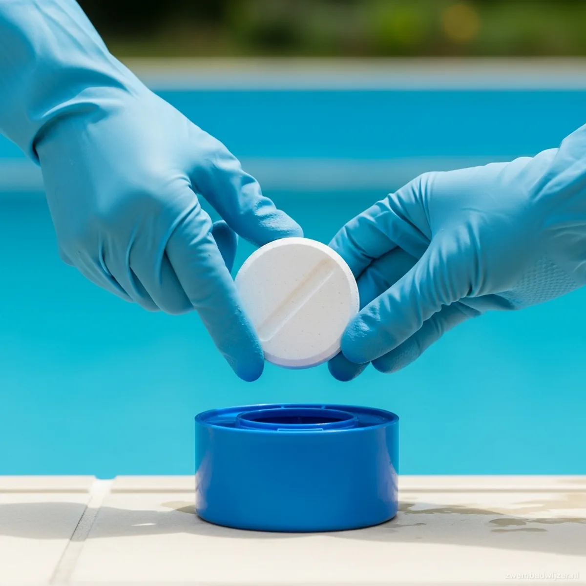 Chloortablet wordt in een drijvende dispenser geplaatst