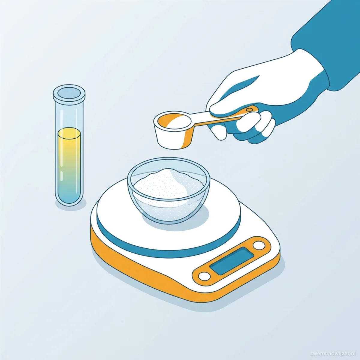 Illustratie van het doseren van natriumthiosulfaat om chloor te verlagen