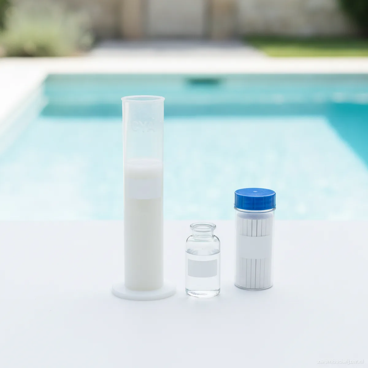 CYA test kit with turbidity tube and 7-in-1 test strips for cyanuric acid measurement in pool water