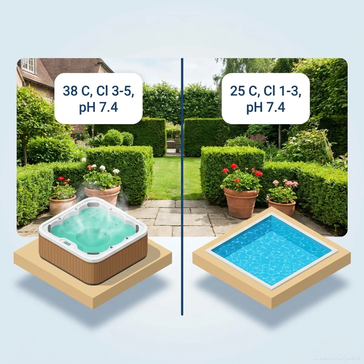 Vergelijking waterwaarden jacuzzi versus zwembad