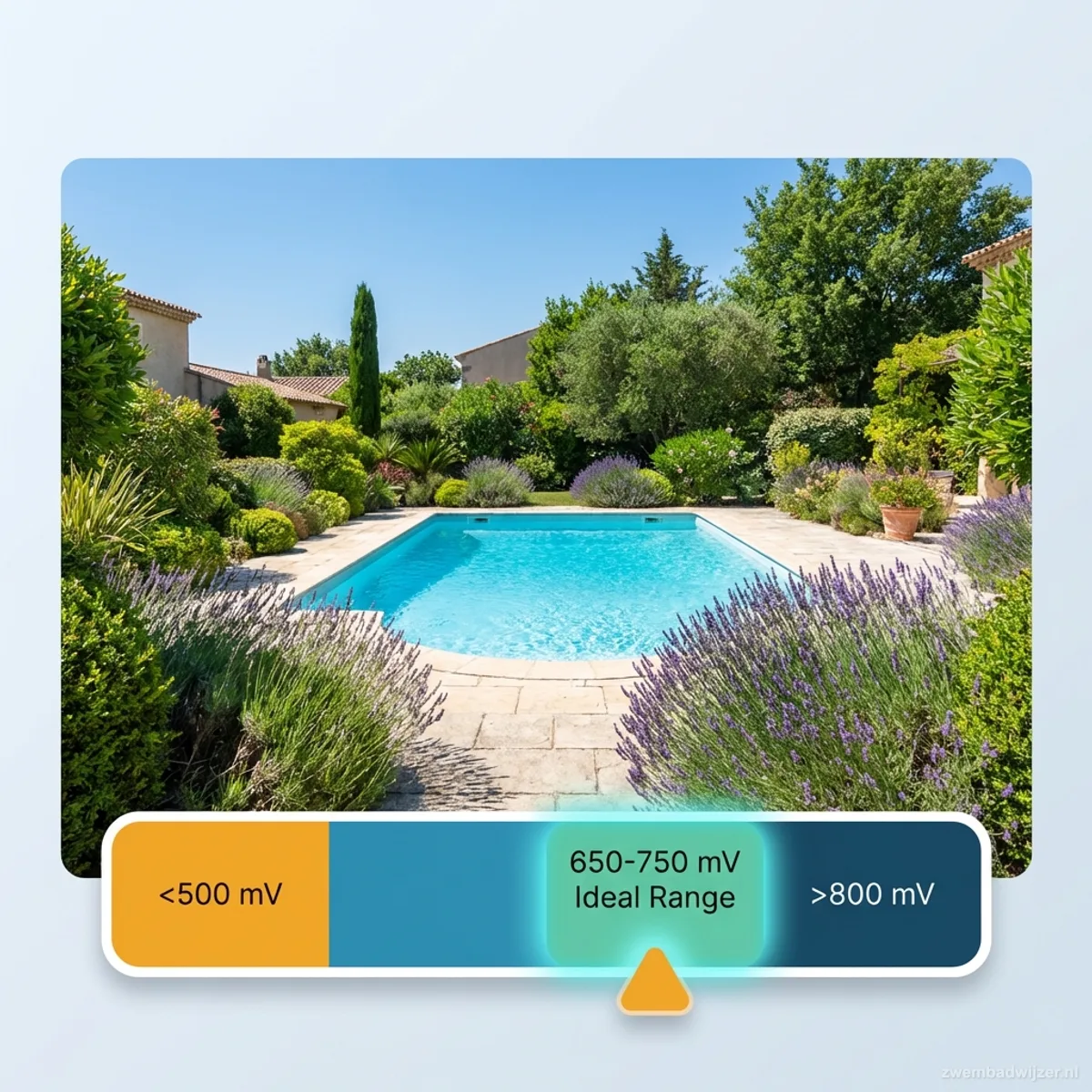 ORP schaal met ideale redox waarde zone voor zwembadwater