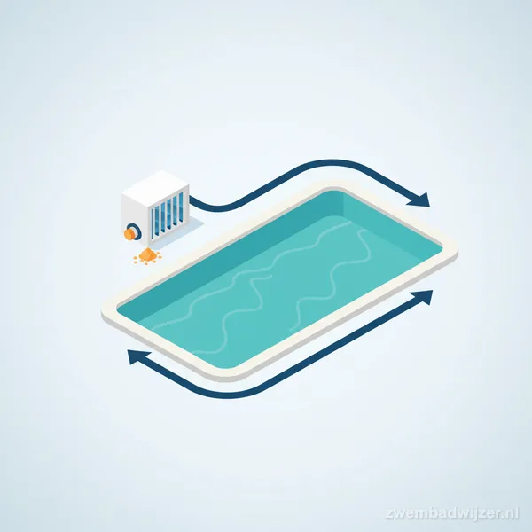 Diagram of a saltwater pool system showing the electrolysis cell and flow direction